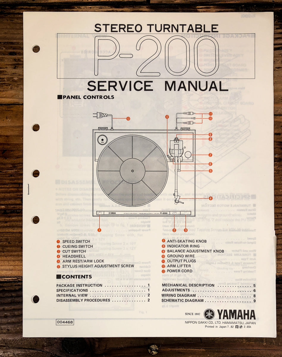 Yamaha P-200 Record Player / Turntable Service Manual *Original*