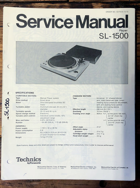 Technics SL-1500 Record Player / Turntable  Service Manual *Original*