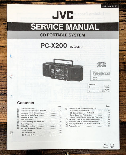 JVC PC-X200 Radio Cassette Service Manual *Original*