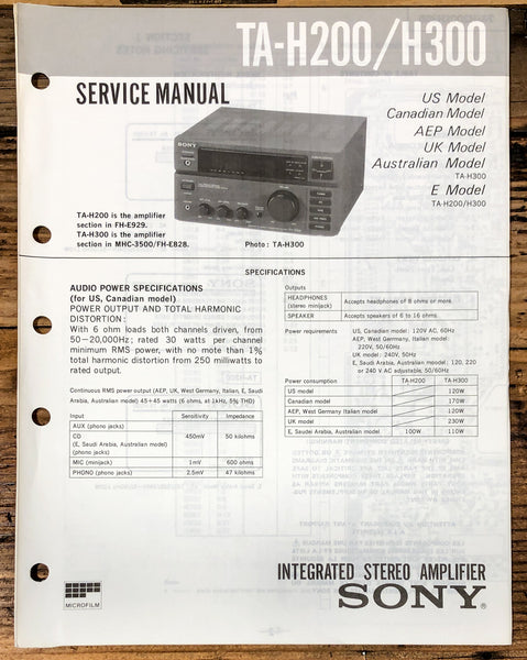 Sony TA-H200 TA-H300 Stereo  Service Manual *Original*