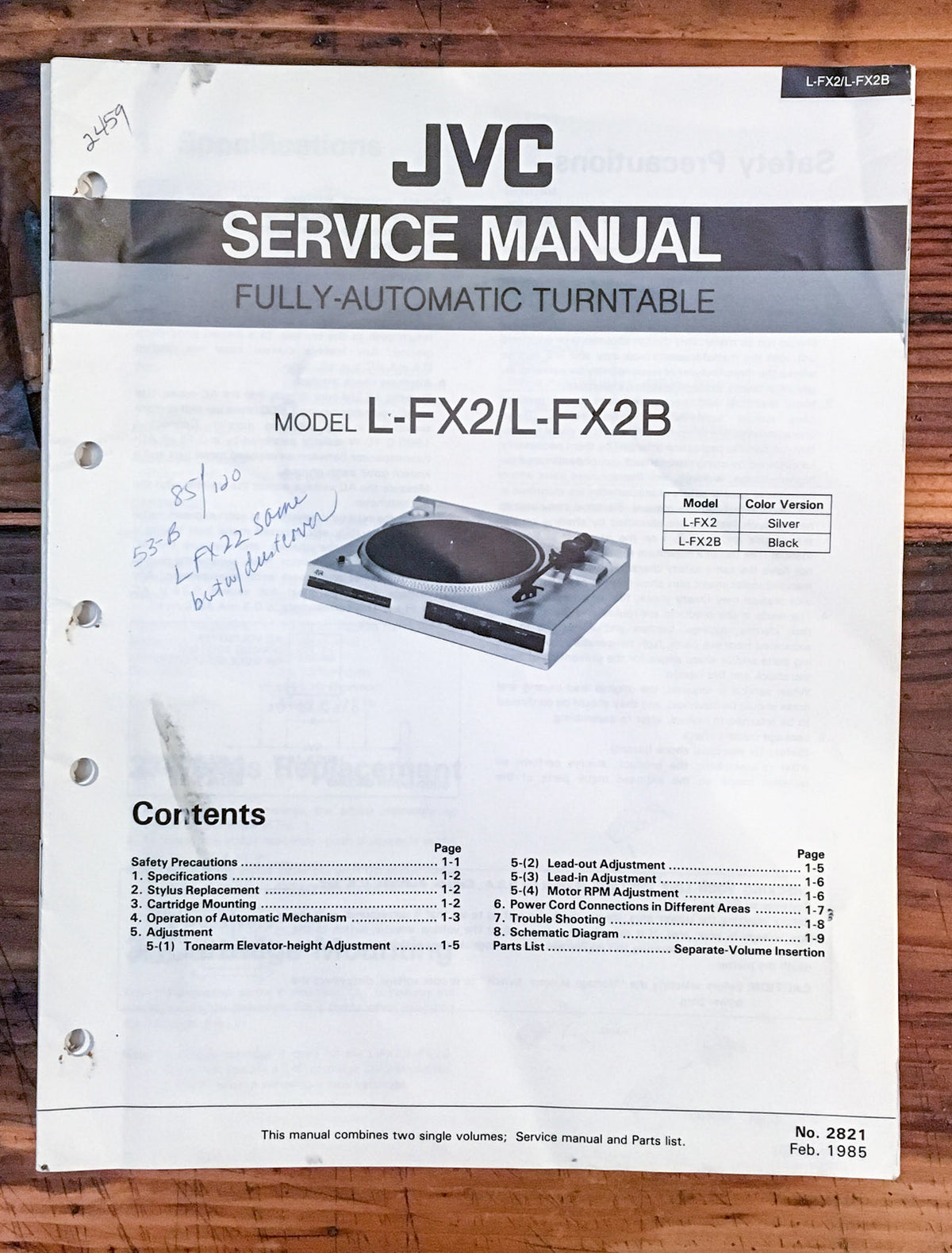 JVC L-FX2 L-FX2B Record Player / Turntable  Service Manual *Original*