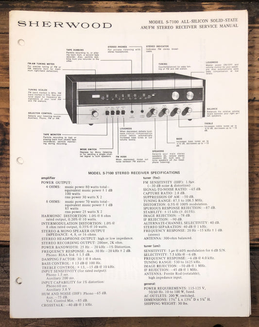 Sherwood S-7100 Receiver  Service Manual *Original*
