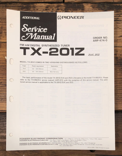 Pioneer TX-201Z Tuner Additional Service Manual *Original*