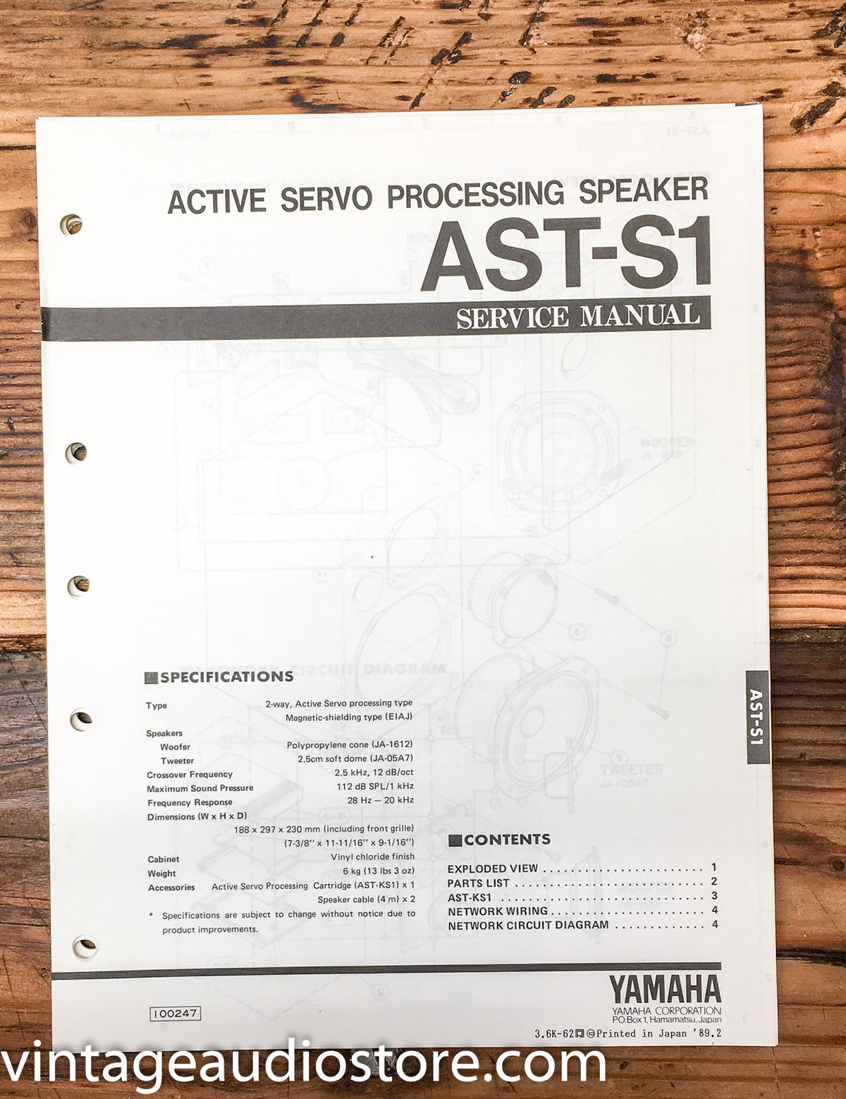 Yamaha AST-S1 Speaker  Service Manual *Original*