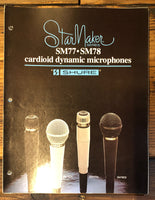 Shure SM77 SM78 Microphone 3pg Dealer Brochure *Orig*