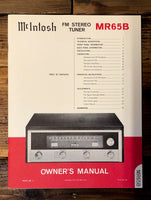 McIntosh MR-65B MR65B Tuner  Owner / User Manual *Original*