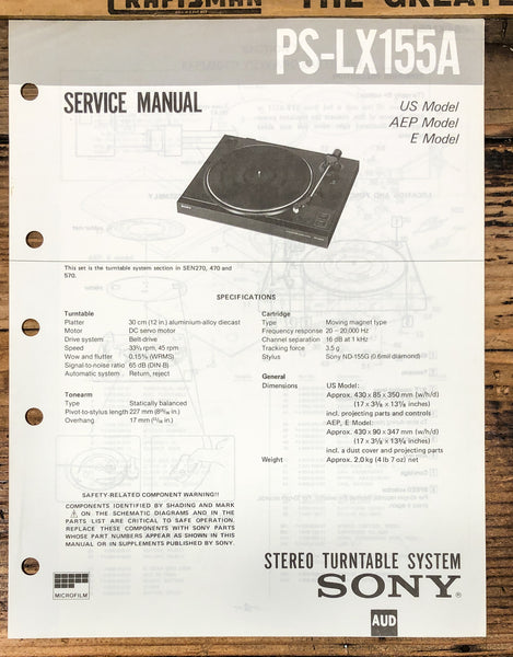 Sony PS-LX155A Record Player / Turntable  Service Manual *Original*