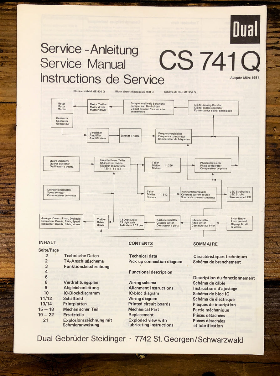 Dual CS 741Q CS 741 Q  Service Manual *Original*