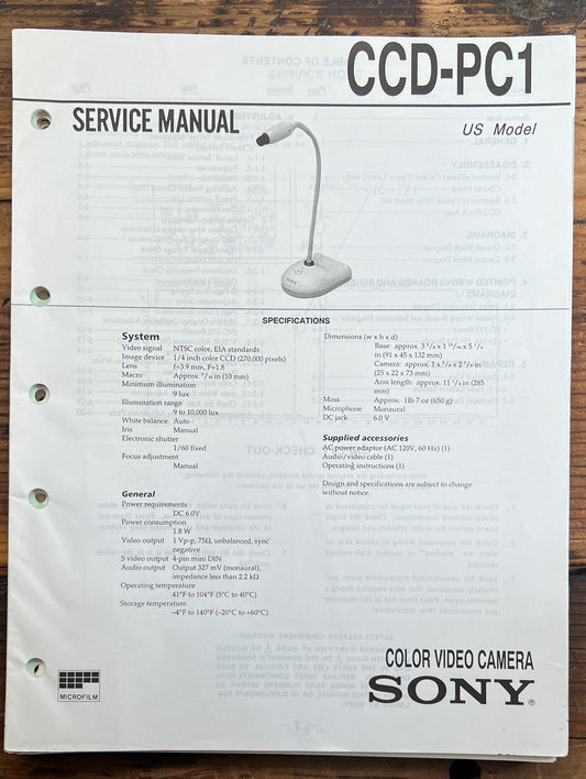 Sony CCD-PC1 Video Camera  Service Manual *Original*