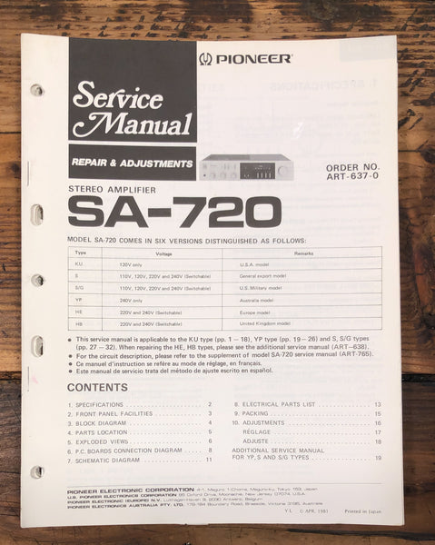Pioneer SA-720 Amplifier  Service Manual *Original*