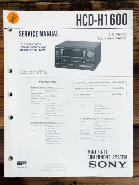 Sony ST-H1600 Stereo  Service Manual *Original*
