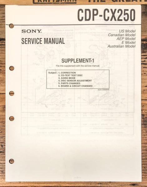 Sony CDP-CX250 CD Player Supp. Service Manual *Original*