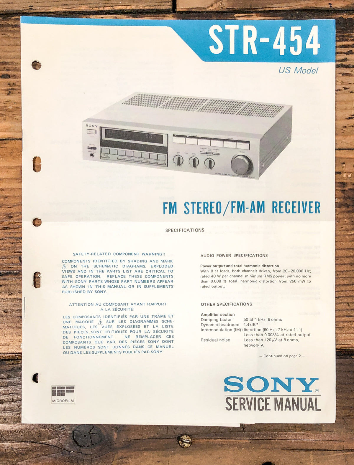 Sony STR-454 Receiver Service Manual *Original*