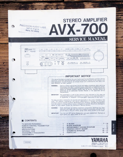 Yamaha AVX-700 Amplifier  Service Manual *Original*