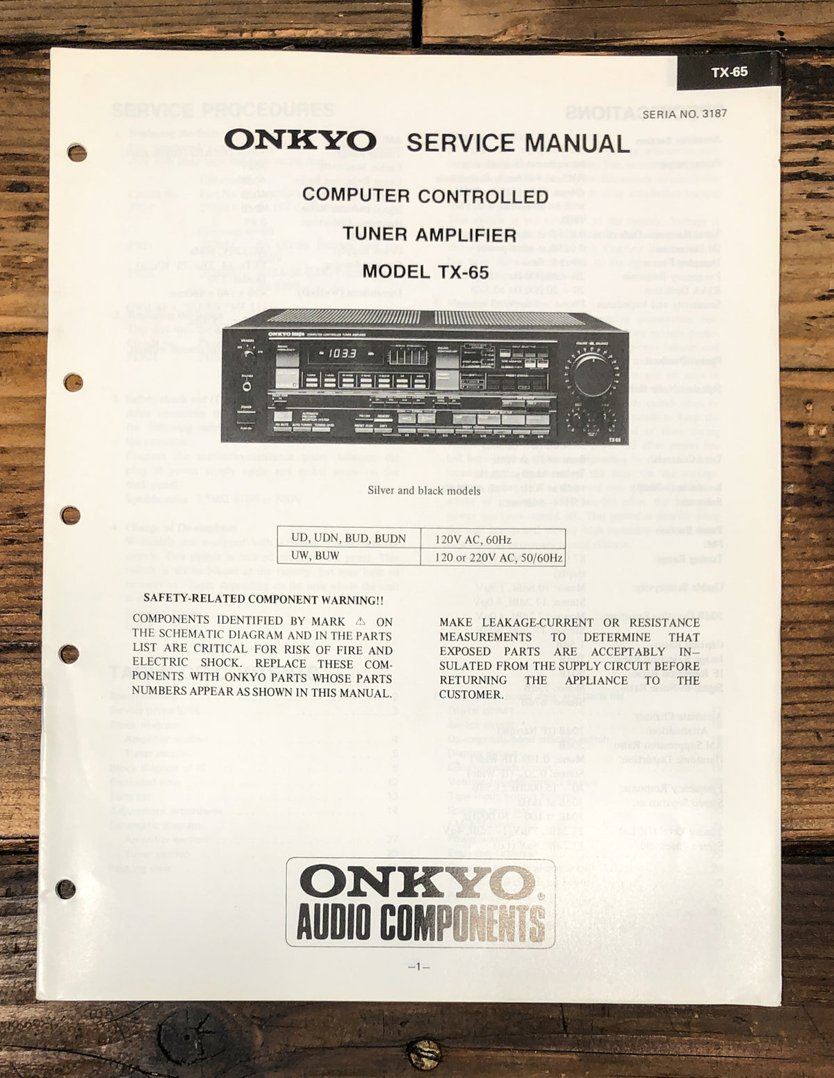 Onkyo TX-65 Receiver Service Manual *Original*