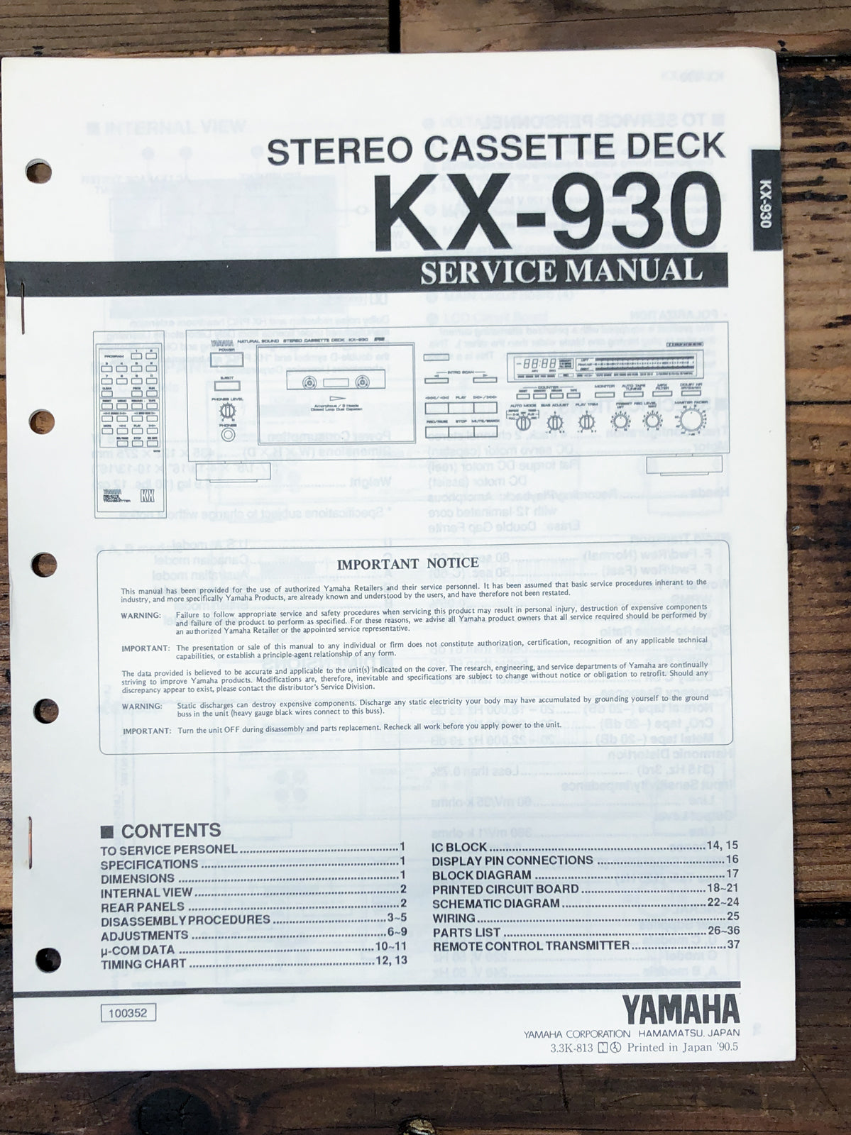 Yamaha KX-930 Cassette Service Manual *Original*