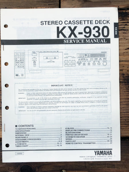 Yamaha KX-930 Cassette Service Manual *Original*