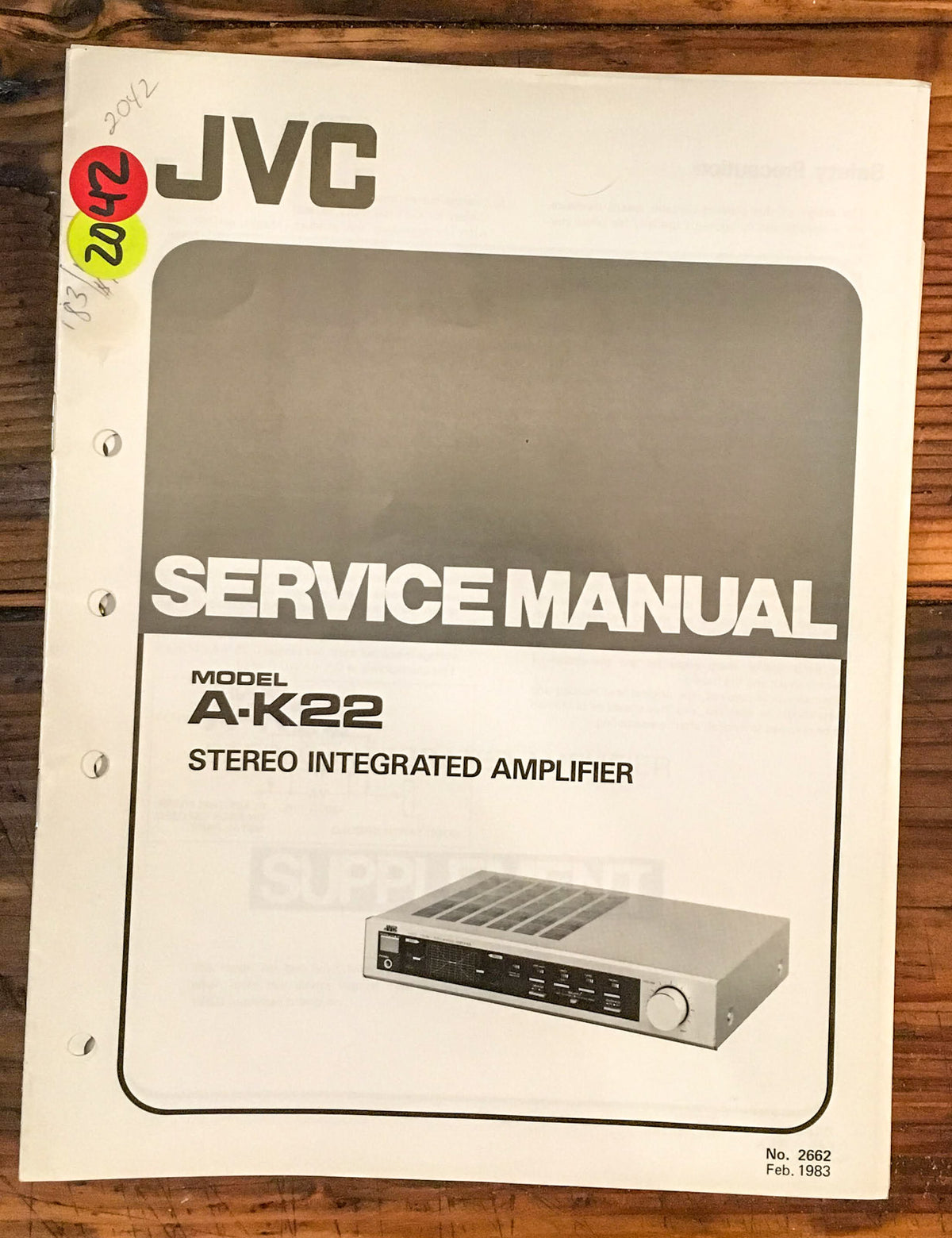 JVC A-K22 Amplifier  Service Manual *Original*