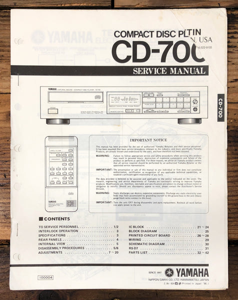 Yamaha CD-700 CD Player  Service Manual *Original*