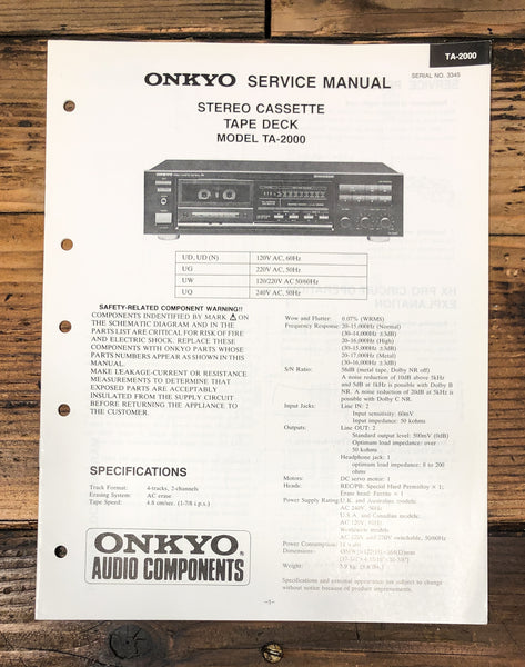 Onkyo TA-2000 Cassette Service Manual *Original*