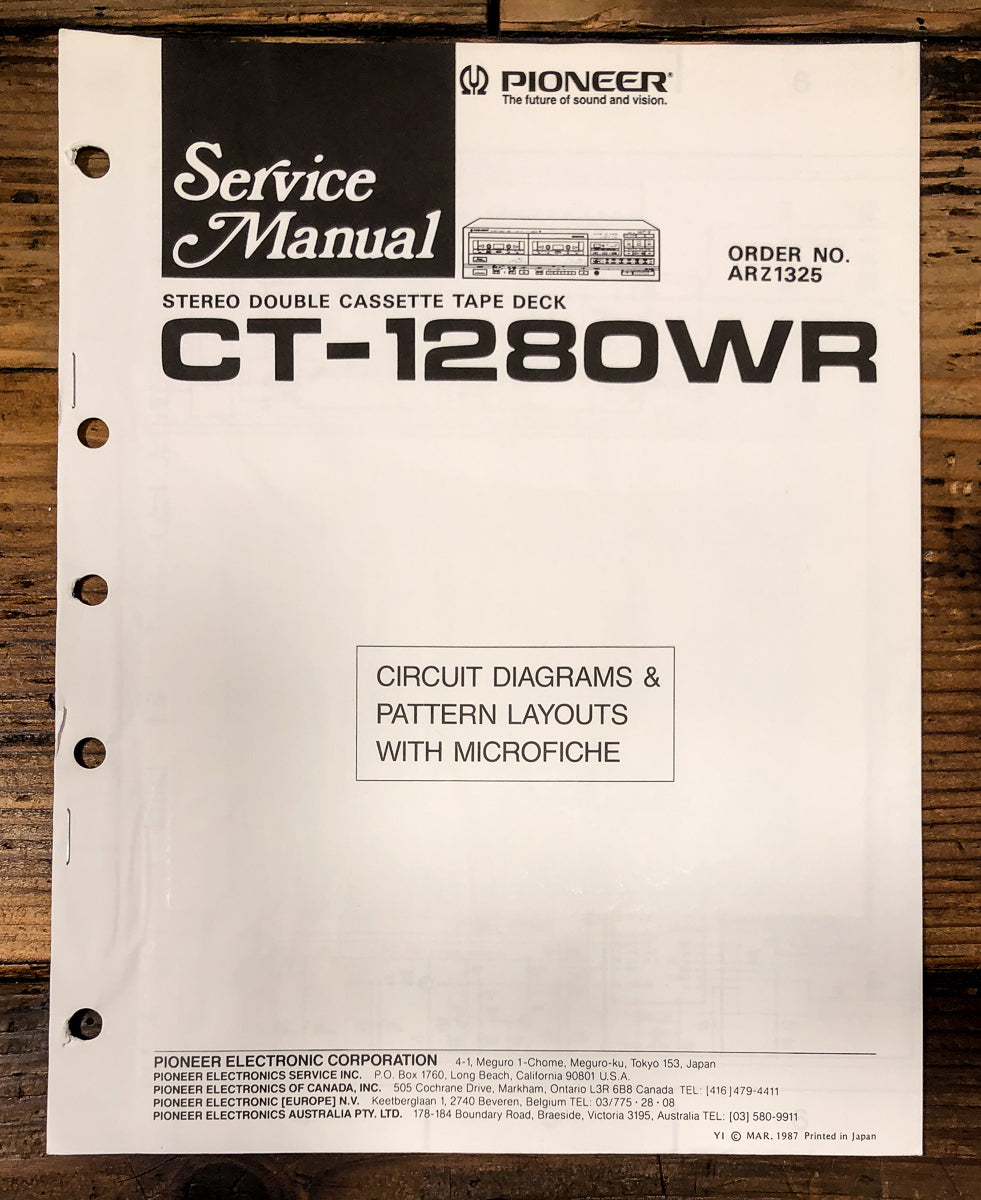 Pioneer CT-1280WR Cassette Service Manual *Original*