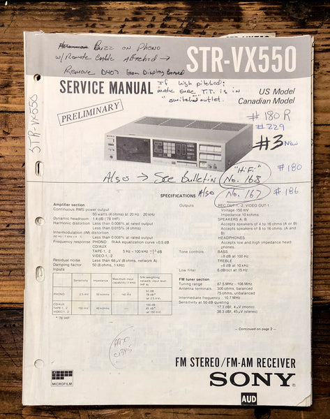 Sony STR-VX550 Receiver Prelim. Service Manual *Original*