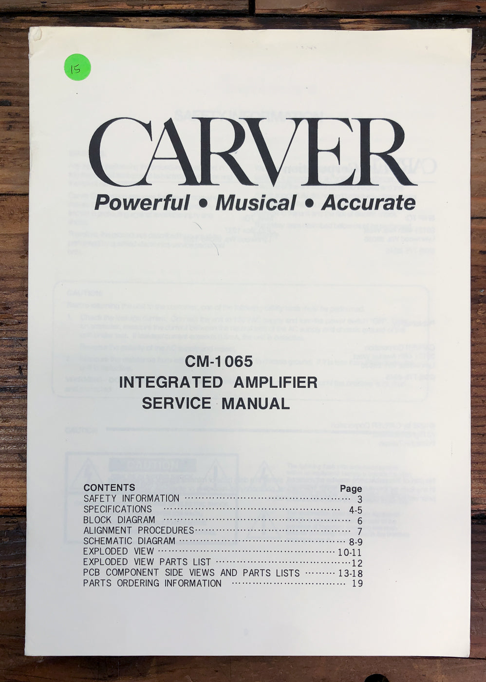 Carver CM-1065 Amplifier Service Manual *Original*