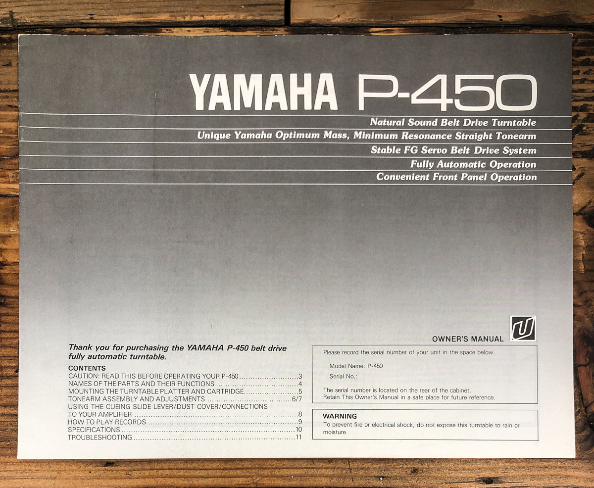 Yamaha P-450 Record Player / Turntable Owners / User Manual *Original*