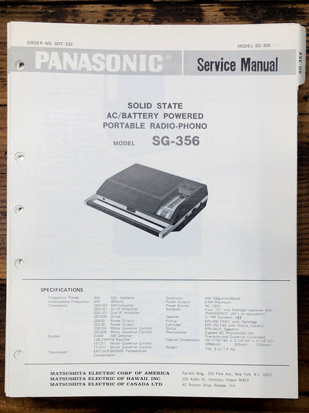 Technics SG-356 Record Player / Turntable  Service Manual *Original*