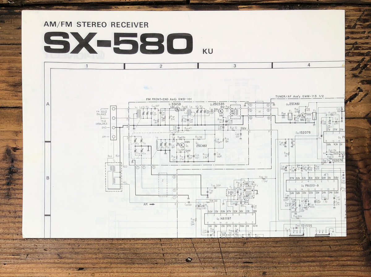 Pioneer SX-580 KU Receiver Fold Out Schematic *Original*