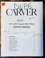 Carver SD/A-450 SDA-450 CD Player  Service Manual *Original*