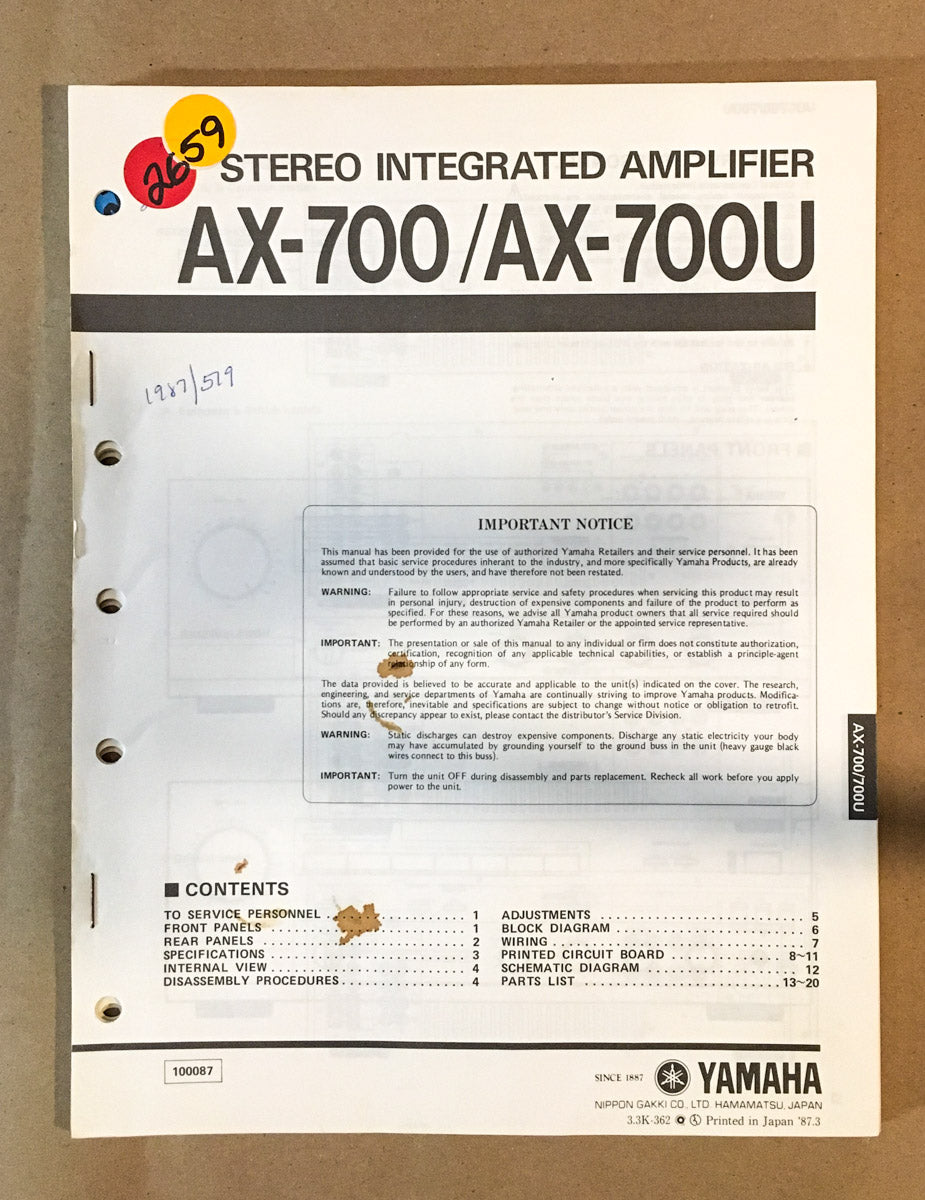 Yamaha AX-700 AX-700U Amplifier  Service Manual *Original*