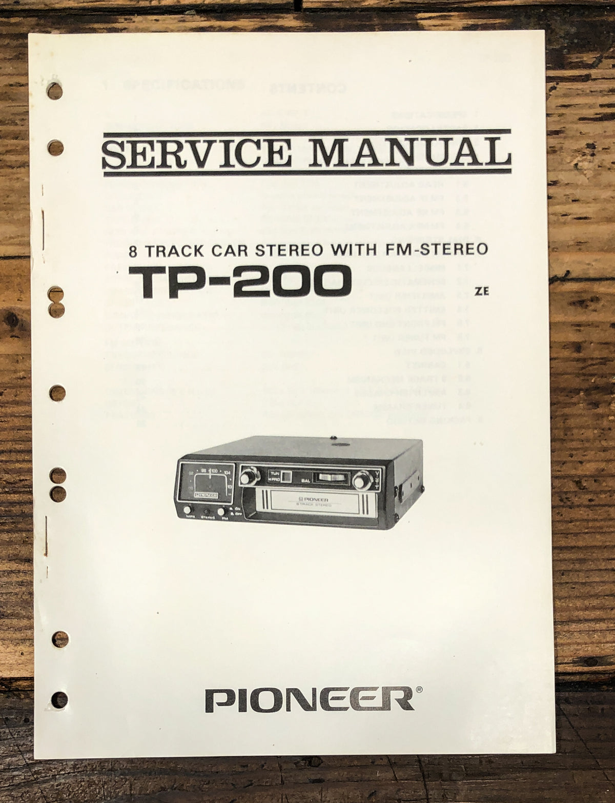 Pioneer TP-200 8 Track Car Stereo Service Manual *Original*
