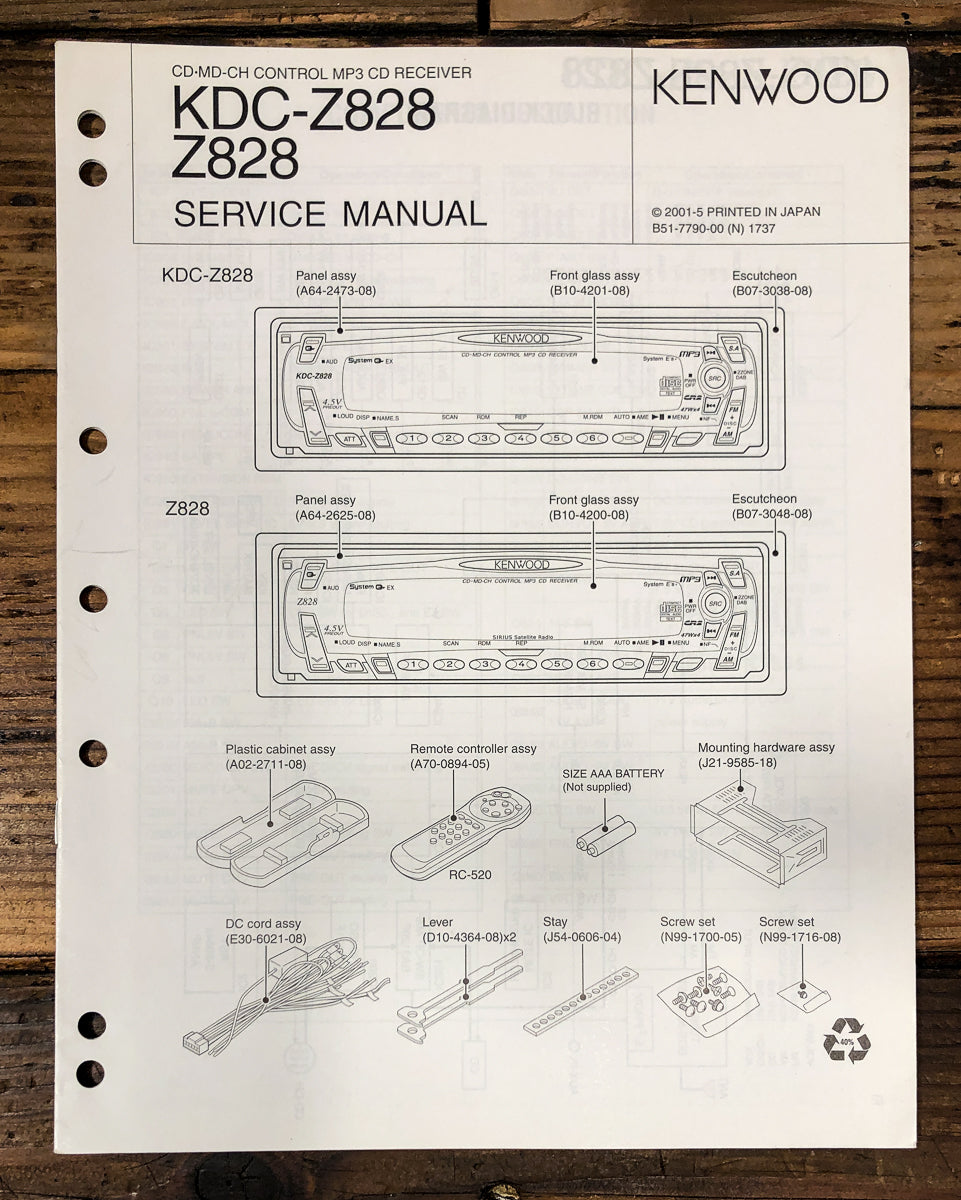 Kenwood KDC-Z828  Car Stereo Service Manual *Original*