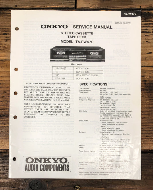 Onkyo TA-RW470 Cassette Service Manual *Original*