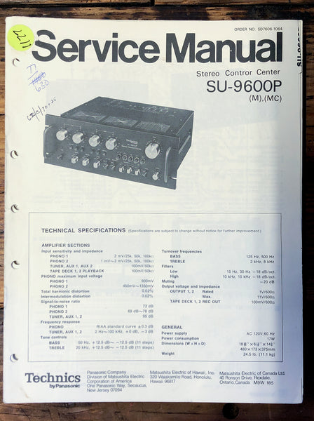 Technics SU-9600P Preamp / Preamplifier  Service Manual *Original*