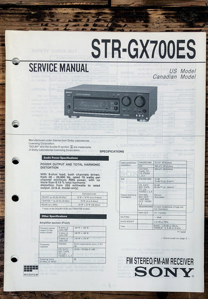 Sony STR-GX700ES Receiver  Service Manual *Original*