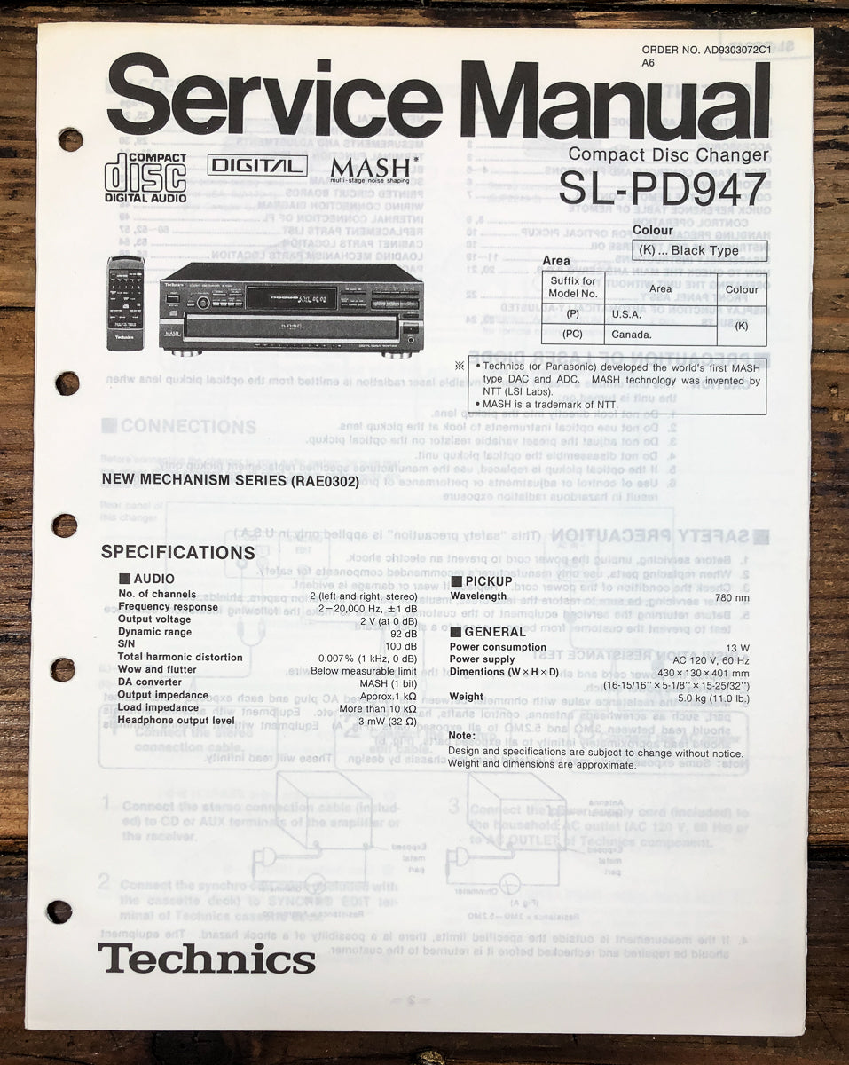 Technics SL-PD947 CD Player Service Manual *Original*