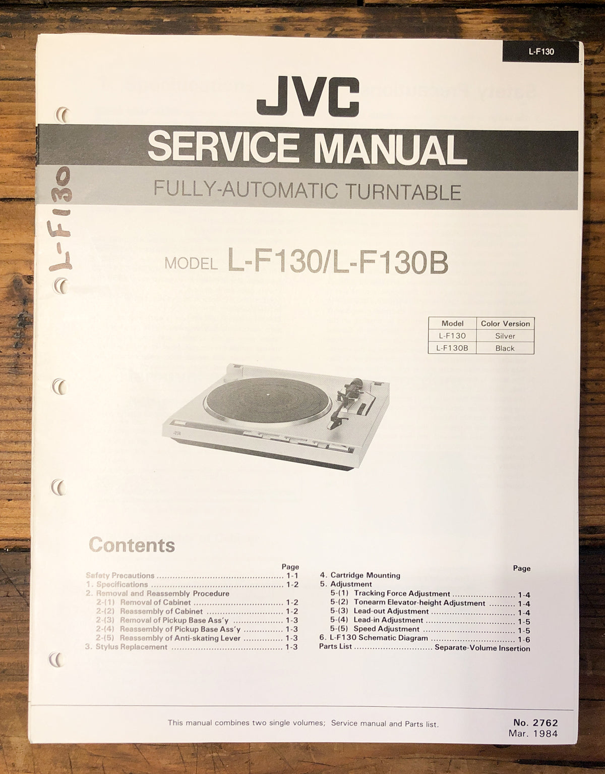 JVC L-F130 L-F130B Record Player / Turntable  Service Manual *Original*