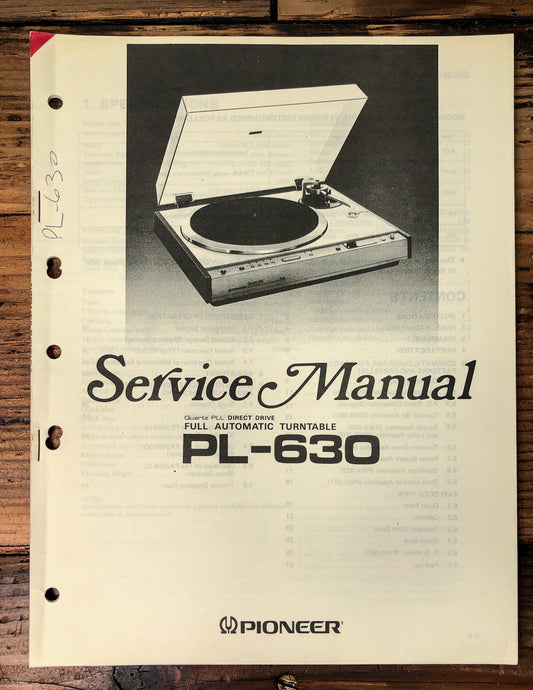 Pioneer PL-630 Turntable Service Manual *Original*