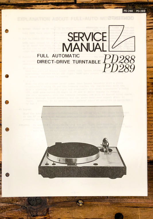 Luxman PD288 PD289 PD-288 PD-289 Turntable Service Manual *Original*