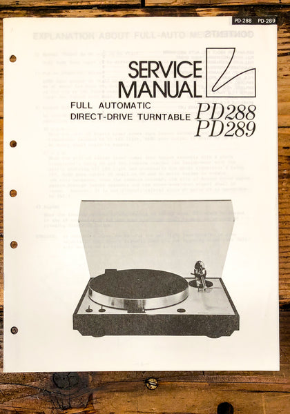 Luxman PD288 PD289 PD-288 PD-289 Turntable Service Manual *Original*