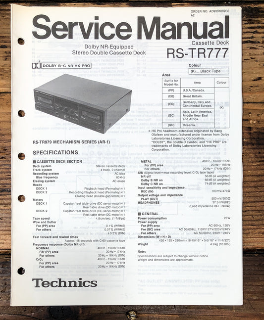 Technics RS-TR777 Cassette Service Manual *Original*