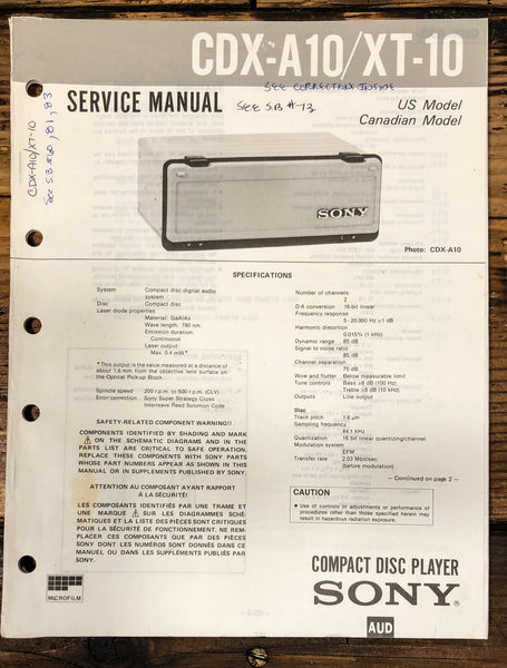 Sony CDX-A10 XT-10 CD Player Service Manual *Original*