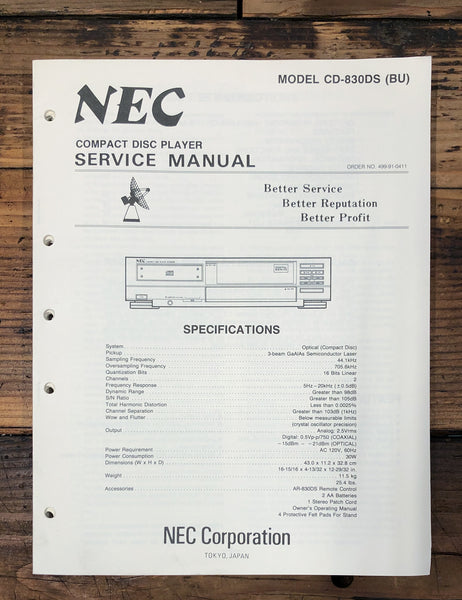 NEC CD-830 CD-830DS CD Player  Service Manual *Original*