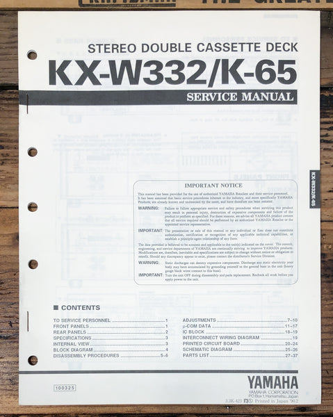 Yamaha KX-W332 K-65 Cassette  Service Manual *Original*