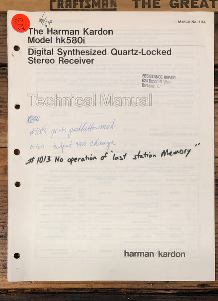 Harman Kardon HK-580i HK580i Receiver  Service Manual *Original*