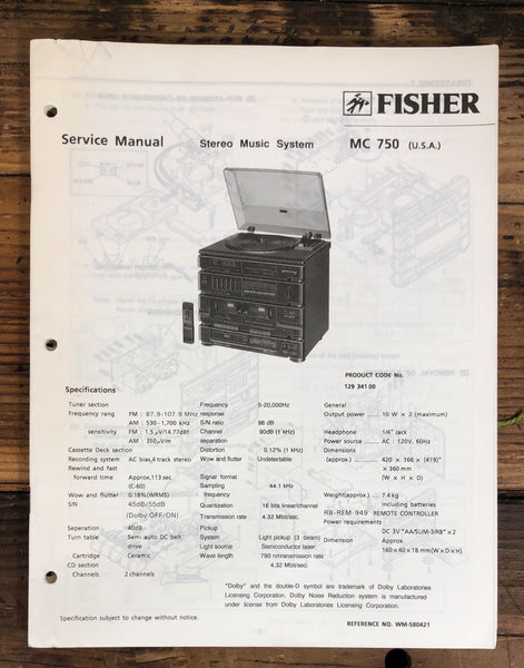 Fisher MC-750 Stereo  Service Manual *Original*