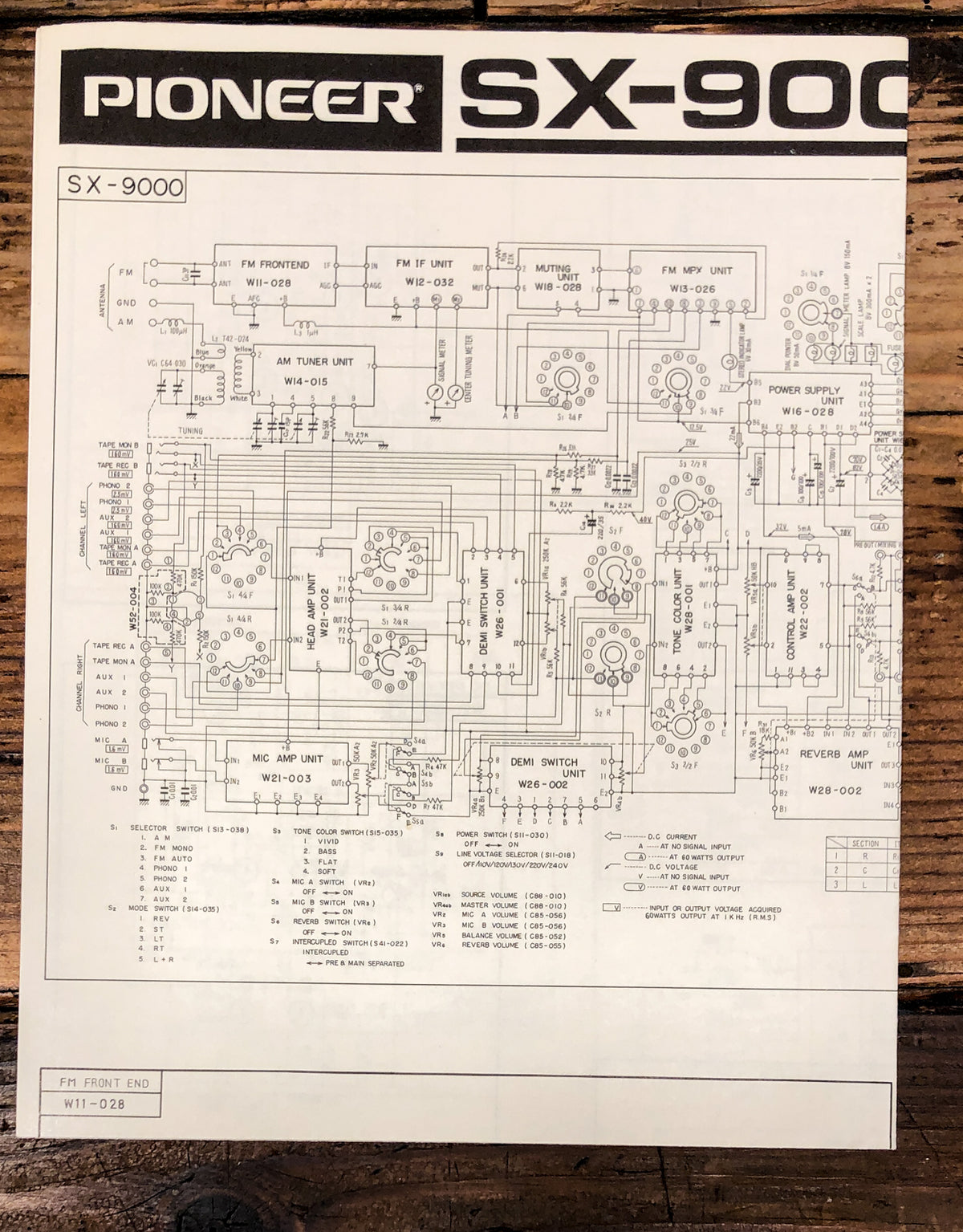 Pioneer SX-9000 Receiver Large Fold Out Schematic *Original*