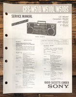 Sony CFS-W510 -W510L -W510S Radio Prelim. Service Manual *Original*
